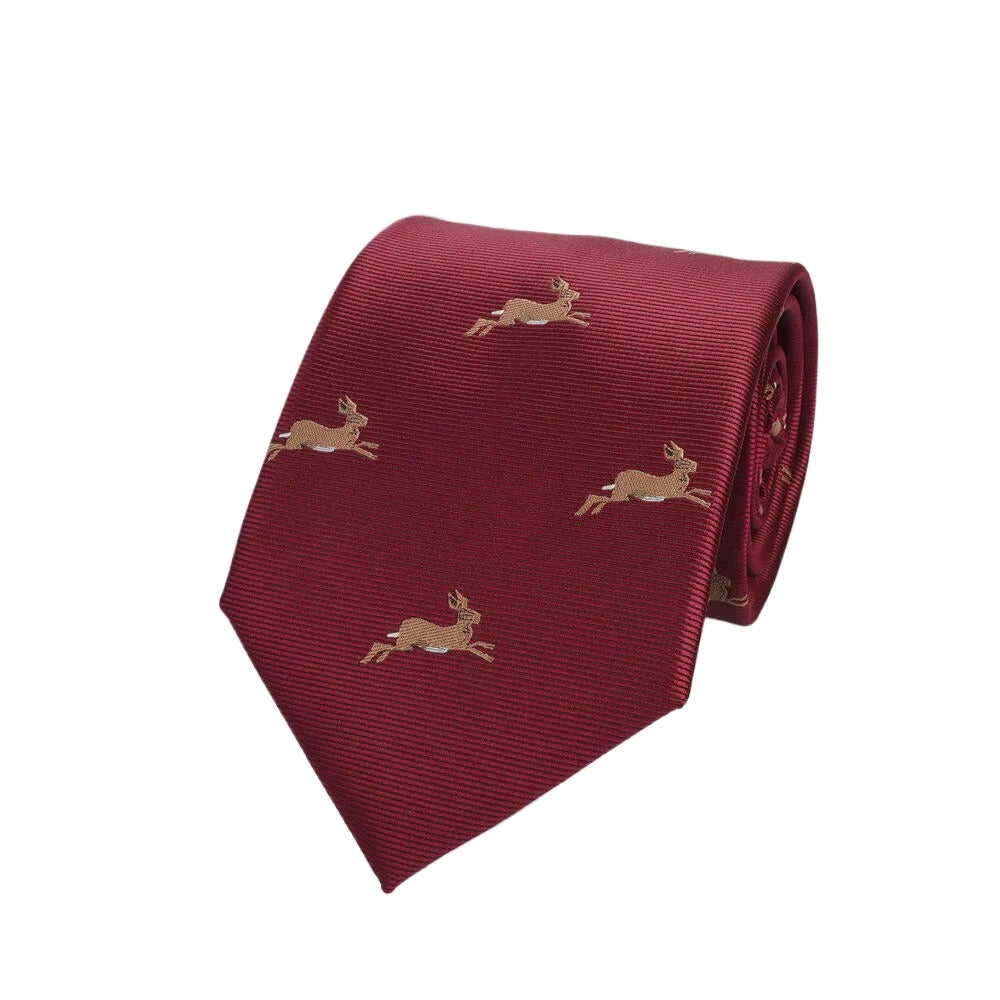 Burgundy Leaping Stag Silk Tie